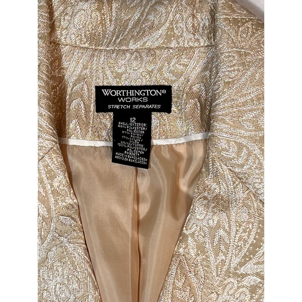 Gold‎ Brocade Paisley Blazer Size 12 Metallic Jacquard Evening Jacket - Picture 9 of 15
